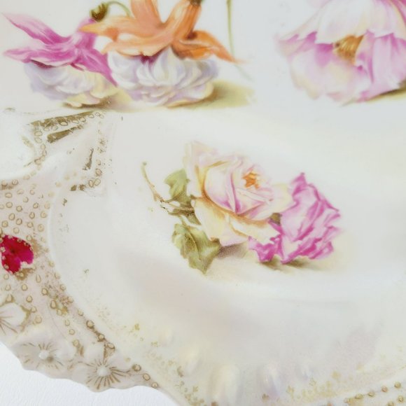 Antique White RS Prussia Floral Bowl Satin Finish Daffodils Fuchsia Hydrangea - Picture 13 of 15